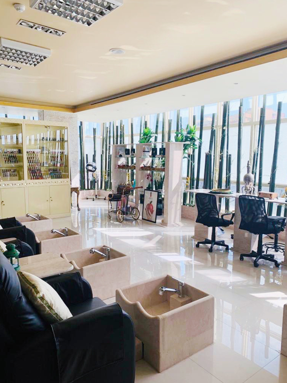 EVE salon interior with marble pedicure thrones